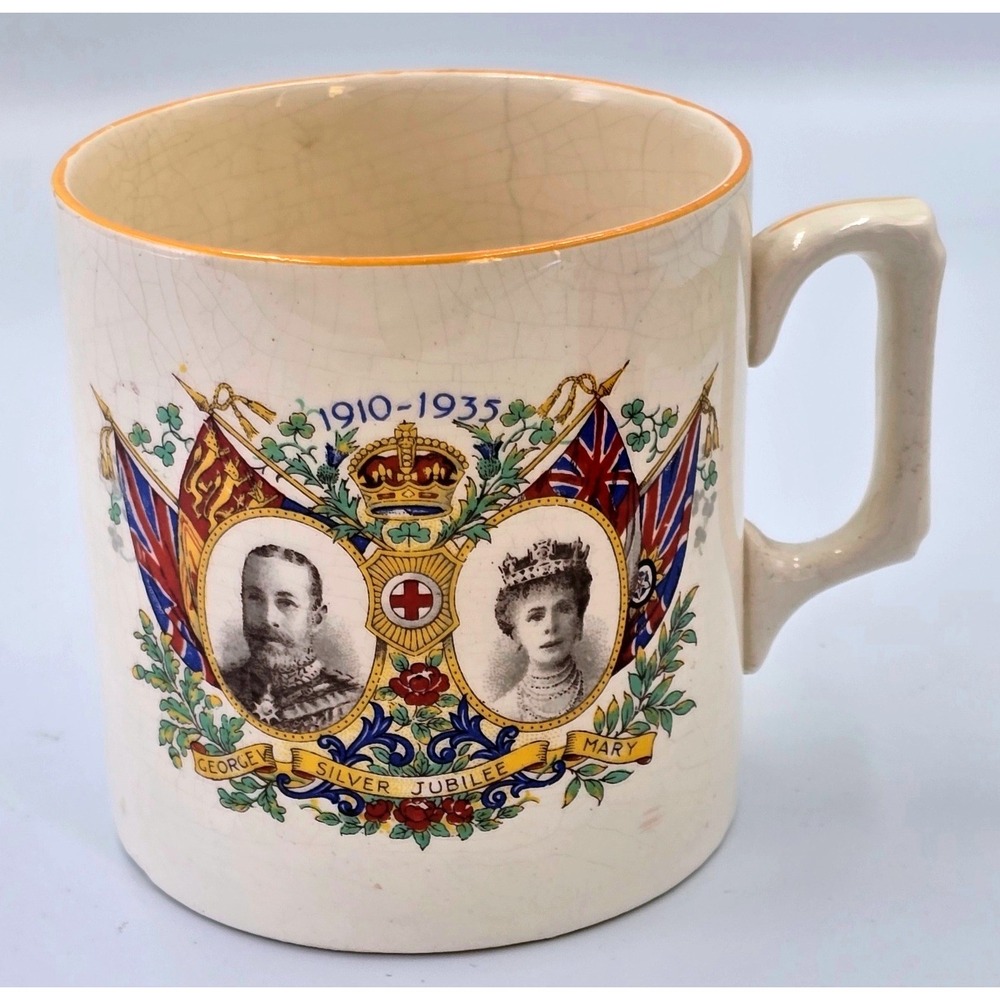C&E Ltd England Vintage 1935 King George V Queen Mary Silver Jubilee Royal Mug